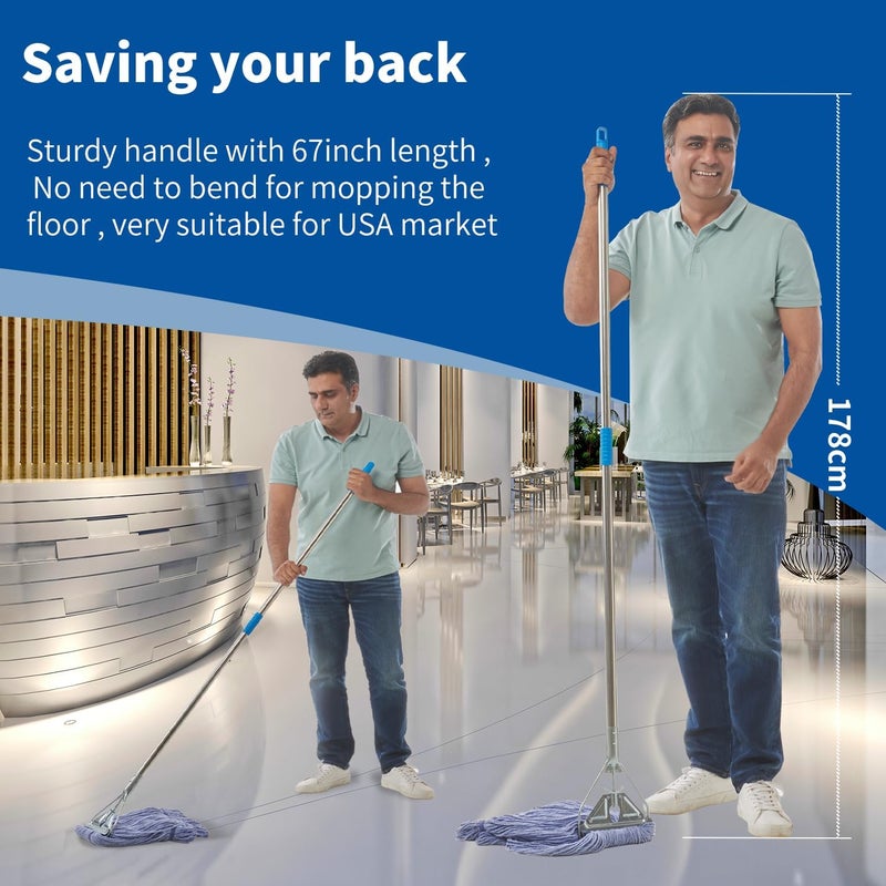 Midoneat Heavy Duty Loop End String Mop, 67Inch Stainless Steel Handle, Commercial Industrial Grade Mop for Floor Cleaning, 2 Packs - Image 3
